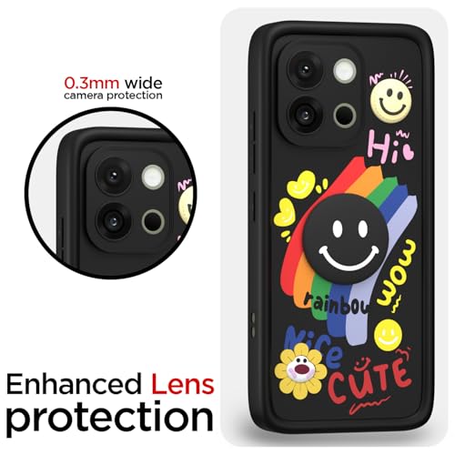 Image of Pikkme Back Cover for OnePlus 13S 5G | Soft Silicone| Cute Rainbow Smile & 3D Cartoon Flower Design | Shockproof Raised Camera Protection Bumper Case (Black)