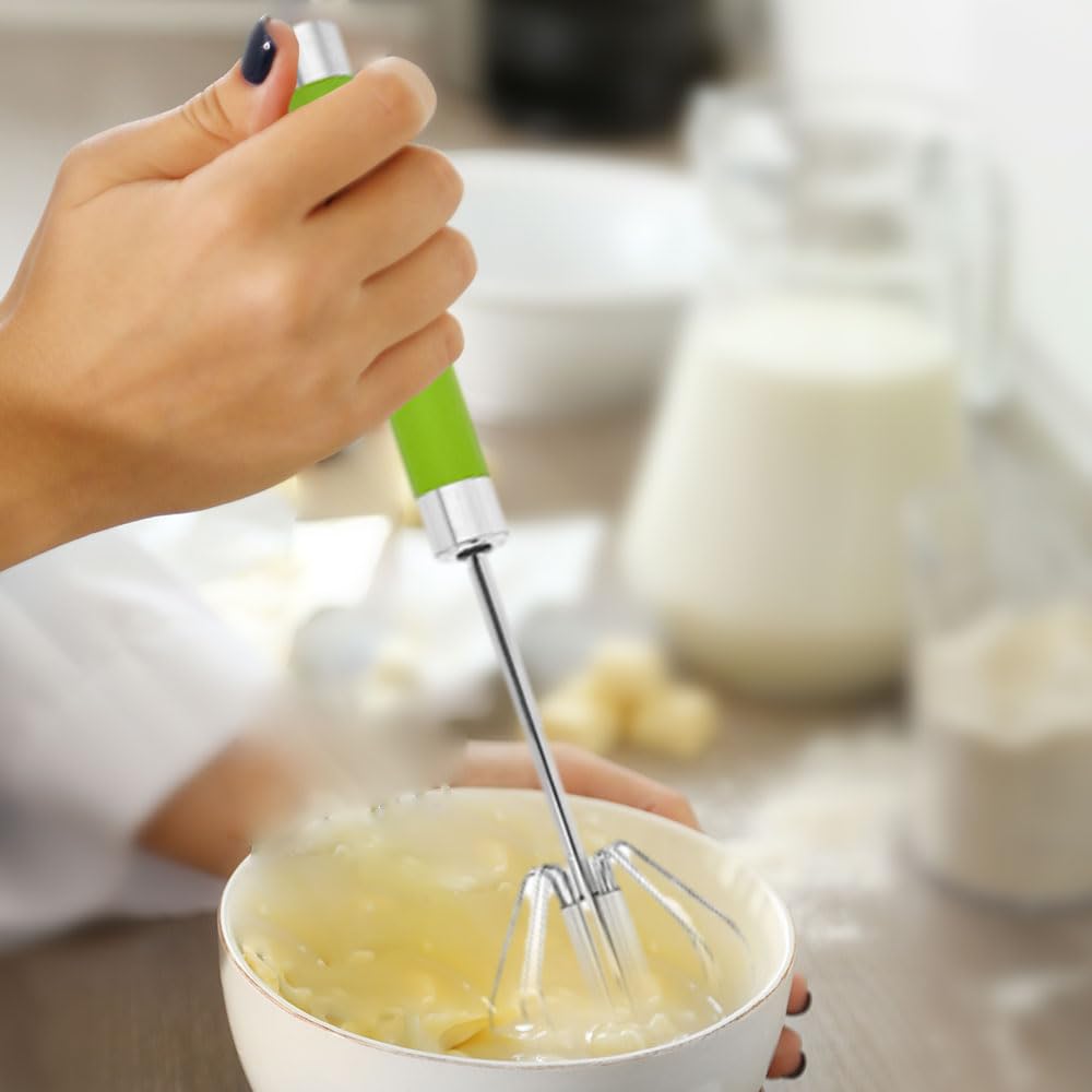 Batidor de mano, batidor de huevos y espumador de leche, batidor giratorio para batir y agitar, herramienta de cocina ideal para mezclar y batir