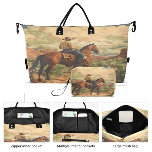 Desert America Troops Cowboy Travel Duffel Bag Large Capacity Weekender Bag with Toiletry Bag Detachable Shoulder Strap Travel Tote Bag for Women2