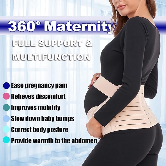 Image of Evissa Maternity Belt Pregnancy Support, 4 In 1 Breathable Pregnancy Belly Support Band for Abdomen Pelvic Waist and Back Pain, Adjustable Belly Brace for Pre and Postpartum Band