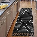 Boho Kitchen Rug Runner with Tassel - 2’ x 4.3', Farmhouse Cotton Woven Bathroom Rug, Soft...