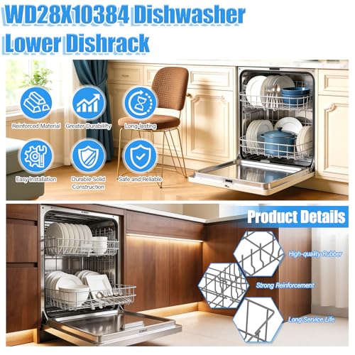 Image of UPGRADED WD28X10384 Lower Rack Compatible with GE Dishwasher Rack Parts,WD28X10384 WD28X10165 WD28X10309 WD28X10166 GLD4560V00SS GLD4500N10BB GE Dishwasher Bottom Rack Replacement Parts with Wheels