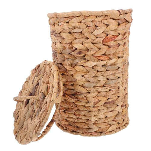 Garneck Poubelle Osier Tressé avec Couvercle Panier Décoratif Portable pour Chambre Salle de Bain ou Bureau Design et Robuste Rangement Polyvalent et...
