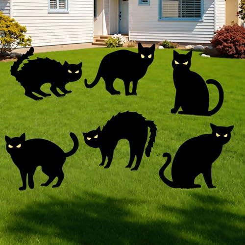 Halloween Decorations Yard Signs Outdoor - 6 Pack Black Cat Halloween...