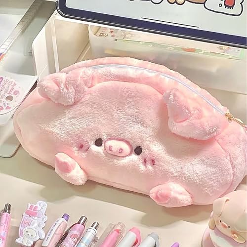 Image of Minache Women Animal Pig Plush Stationery Pouch Pen Pencil Case Ladies Cosmetic Bag