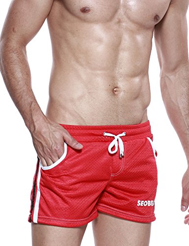 SEOBEAN Mens Low Rise Sports Running Mesh Training Shorts