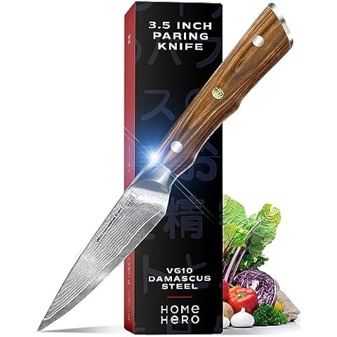 Home Hero Japanese Paring Knife Collection - VG10 Damascus Steel Triple Rivet Ultra Sharp 67 Layers Kitchen Knife with Ergonomic Rosewood Handle - Unique Gift for Men & Women (3.5 Inch Paring Knife) Cover