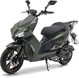 Burnout | BADs 50 ccm Motorroller – 25 km/h Mofa-Version – Dunkelgrün – EFI Einspritzung, LED, Keyless Go, Euro 5, Scheibenbremsen v/h – Sportlicher City Motorroller