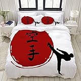 ZUOTING Japanisches Karate Bettwäsche Kinder 135x200 Baumwolle 3D Gedruckte Bettbezug Set 3 Teilig Mikrofaser mit Reißverschluss und 2 Kissenbezug 80x80cm Für Erwachsene Kinder Junge