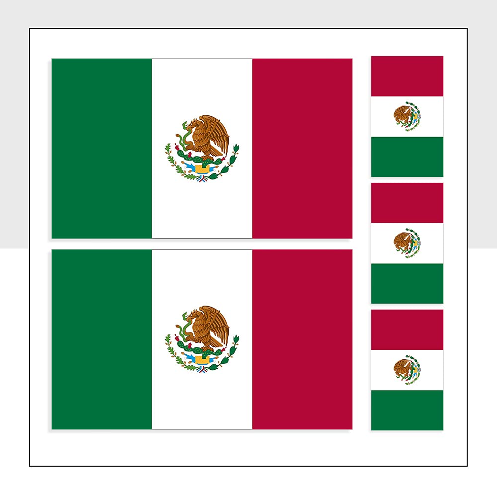 Mexico Flag Car Stickers Waterproof MEX Labels for Bike Van Helmet Packwith® #P1101 (5 Stickers Mixed Pack A)