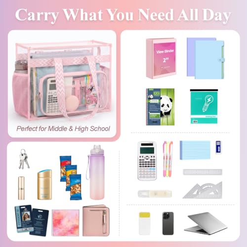 Image of PACKISM Clear Tote Bag for School - Large Heavy Duty Clear Tote for Girls | See Through PVC, Wide Zipper Opening, Front Pocket Keeps Essentials Visible for Students, Class, Work, Daily Carry, Age 12+