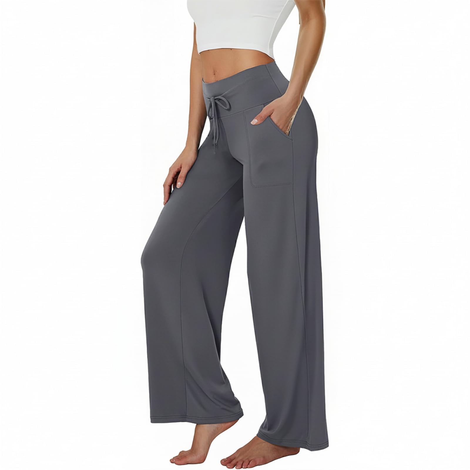 TNNZEET 3 Pack Women's Wide Leg Pants with Pockets - Casual Loose Yoga Trouser Pants Sweatpants Palazzo Lounge Pajama Pants