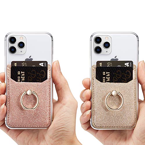 Biajiya Phone Wallet Credit Adhesive Cell Case Stick-On Rfid Card Holder For Back Of Phone For Most Of Smartphones Rosegold+Gold #TOP5