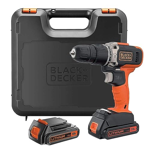BLACK+DECKER 18 V Cordless 2-Gear Combi Hammer Drill and Kitbox, 2 x...