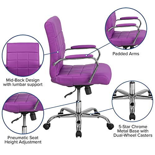 Flash Furniture Mid-Back Purple Vinyl Executive Swivel Office Chair With Chrome Base And Arms 40 X 23 X 24 #TOP4