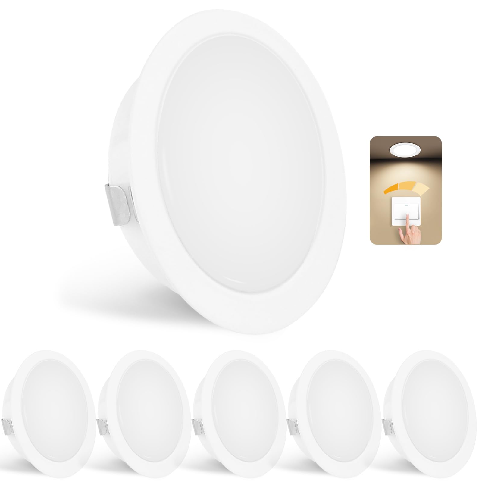 YindaLux 6er Set LED Einbaustrahler 230V Dimmbar 3W 4000K Neutralweiß, LED Spot Ultra Flach 300LM Bohrloch 55-58mm und 15mm Flache, IP44 Möbeleinbauleuchte Einbauspots für Spiegelschrank, Weiß