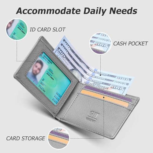 Image of Gostwo Slim Wallet for Men Minimalist Wallet Leather ID Window Card Case with Money Clip