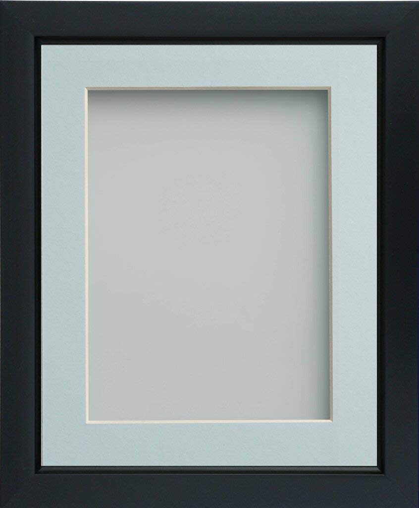Frame Company Ainsworth Range Black 8x6 inch Picture Photo Frame with Light Blue Mount for Image 6x4 inch * Choice of Sizes* Fitted with Real Glass