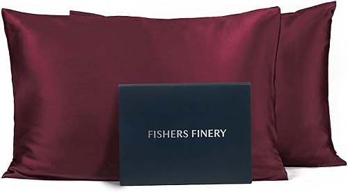 Miniatura 23 de Fishers Finery 25 mm 100% seda pura de morera, juego de 2 fundas para almohada (gris rayado estándar, juego de 2) Rayas de plata,Borgoña,Blanco