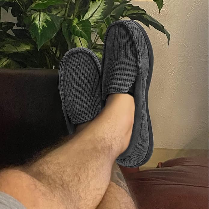 Image of ULTRAIDEAS Men's Moc-Toe Slippers Loafer House Shoes Indoor Outdoor Memory Foam with Breathable&Warm Knit Upper