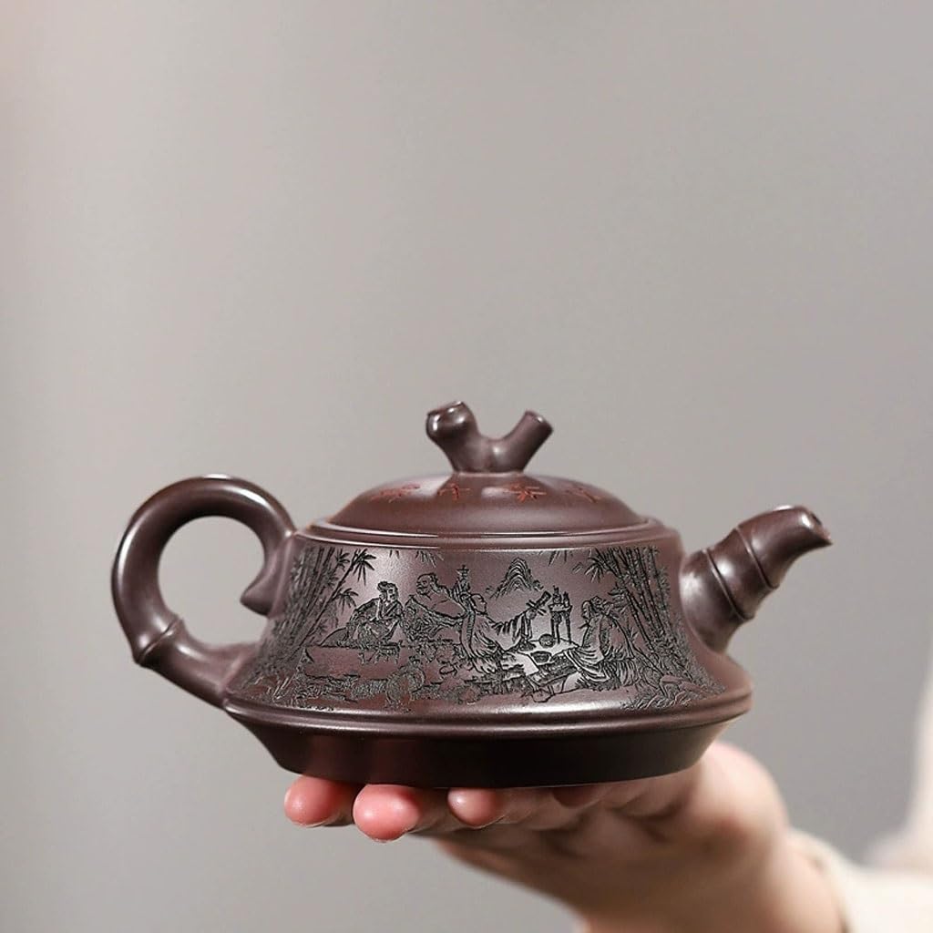 ENGENDER Tetera Hierro Fundido Olla De Arcilla Púrpura Mineral Original, Tetera Hecha A Mano, Juego Té Creativo Grabado For Todo El Cuerpo Juego de Te