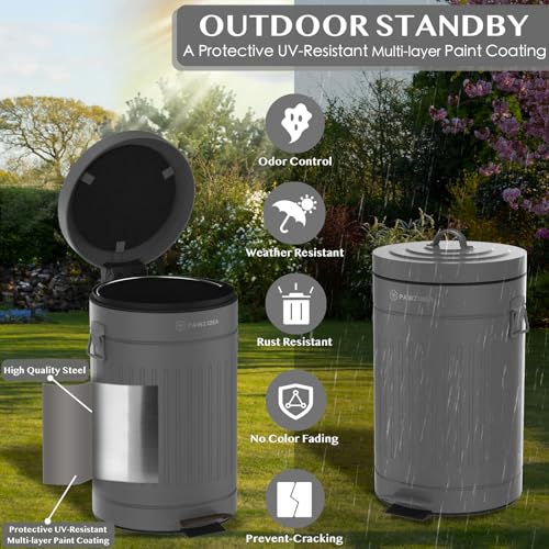 Image of PAWZIDEA Dog Poop Trash Can Outside Odor Control, 3.1Gallon Large Pet Poop Can Outdoor with Lid No Smell, Waterproof Pet Waste Trash Can, Dog Waste Station Step Garbage Can Bin Container Backyard,Grey