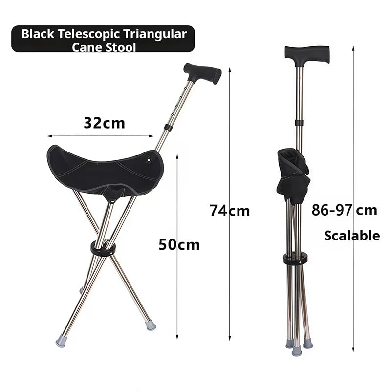 Baston con Asiento Taburete de Marcha para Suzuki S-Cross/Ignis/Baleno | Acero Inoxidable Regulable en Altura, Tripode Portatil Ligero para Senderismo Camping Caza Caminata Adulto Exterior