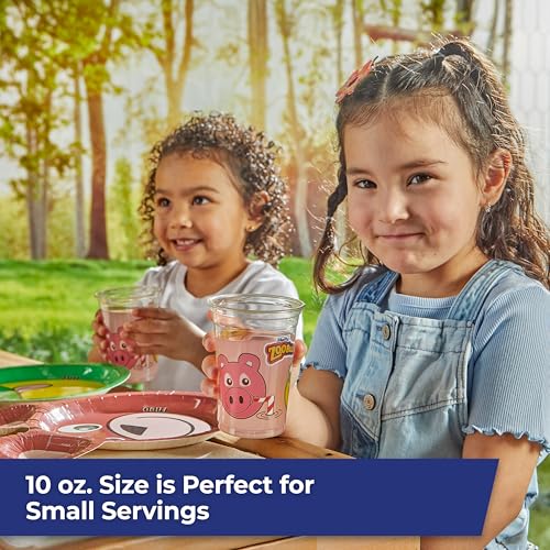 Image of Hefty Zoo Pals Party Editon 7.75 Inch Paper Plates with Two Dipping Compartments and 10 Fl. Oz. Plastic Cups for Parties or Everyday Use (20 plates, 25 cups)