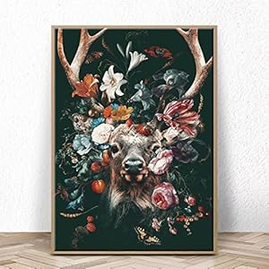 Moderne Dieren Herten Bloemen Art Posters en Prints Donkere Canvas Schilderijen Wall Art Foto’s voor Woonkamer Decor Muurschildering 70x105cm (28x42in) Frameloze