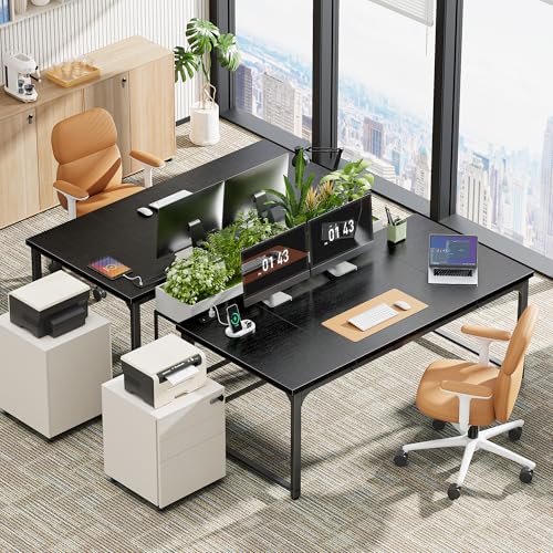 Huuger 63 x 31.5 inch Desk with Power Outlets & USB-C, 1.2 Inch Thicker Desktop, Robust Metal Tubes, Deep Computer Desk, Heavy Duty Office Work Desk, for Home Office, Black