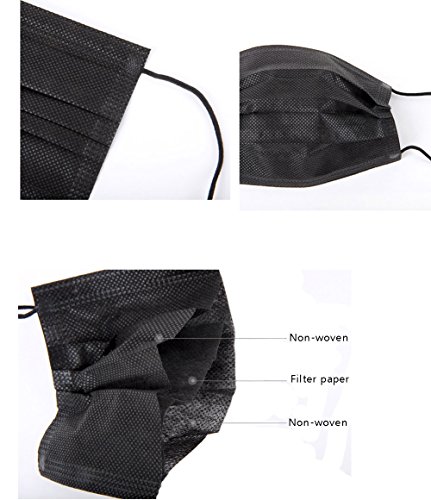 50 Pcs 3-Ply Disposable Earloop Face Masks Dust Filter Mouth Cover (Black) - Thumbnail 2
