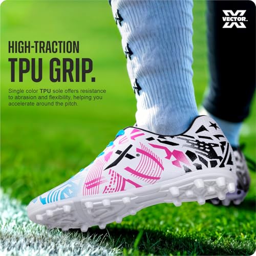 Image of Vector X Fire Soccer Football Shoes Studs with Synthetic Leather Fully Embossed Upper Sports Footwear|Comfortable Lightweight|TPU Sole Double Colour Premoulded Heel Shoe for Adult, Men & Boys
