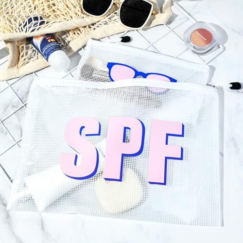2PCS SPF Makeup Bag Clear Zippered SPF Bag Cosmetic Pouch Waterproof Travel Toiletry Organizer for Women Varsity Letter Patch Beach Pool Essentials4