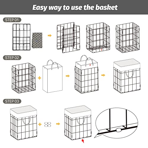 Galmaxs7 Laundry Basket Hamper Large Collapsible Metal Laundry Basket With Removable And Washable Bag Heavy Duty Laundry Basket Wire Frame Clothes Hampers For Laundry Bedroom Towels Toys #TOP5