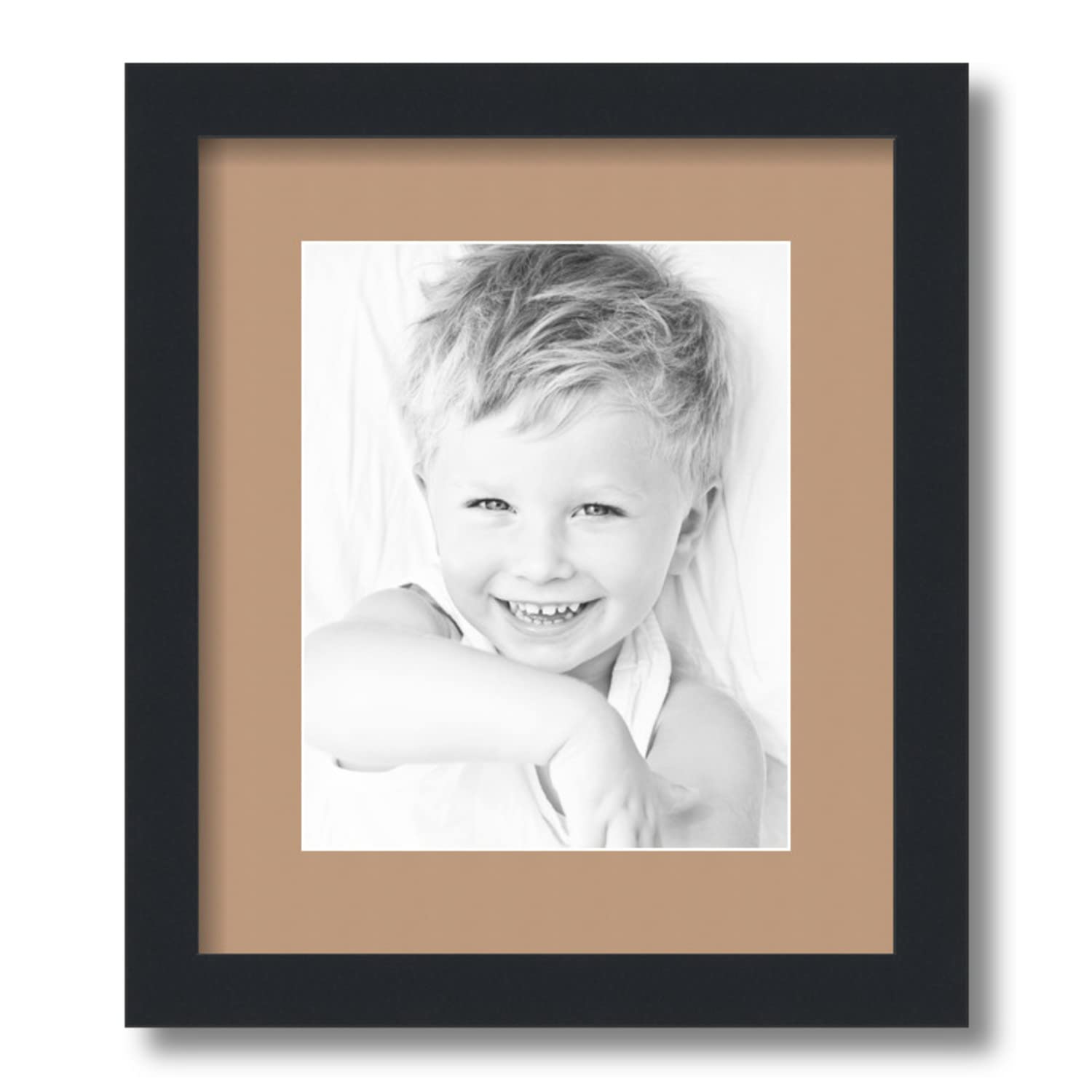 ArtToFrames 8x10 inch Satin Black Picture Frame with 2 Inch Single Desert Sand Mat, SingleMat-FRBW26079-8x10-784