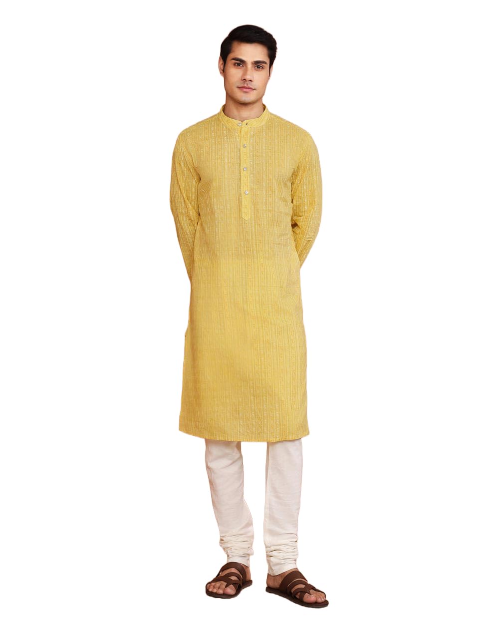 fabindia Yellow Cotton Hand Block Print Long Kurta-picture-52