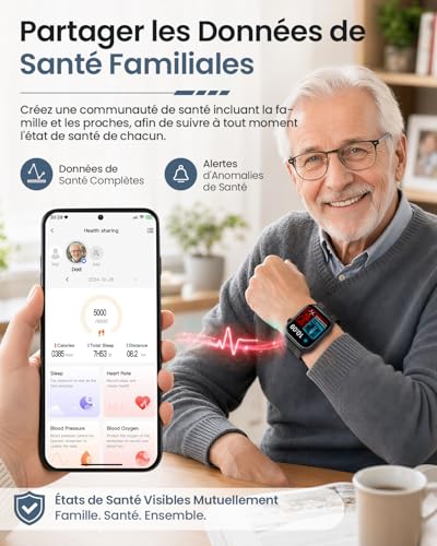 FOSMET S101 Montre Connectée Homme avec Tensiomètre à Pompe, ECG, EDA, Noir – vue 6