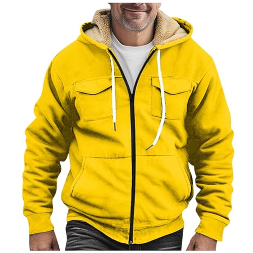 Men's Sherpa Fleece Lined Jackets Shirt Jacket for Men Leather Jacket Men Mens Sweatsuit Christmas Sweater Scrub Jacket Rain Jacket Mens with Hood（1-Yellow,5X-Large）
