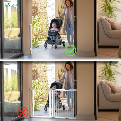 VOUNOT Treppenschutzgitter Türschutzgitter Ausziehbar 0-180CM, Kinderschutzgitter Absperrgitter Baby, Schutzgitter Treppe, Treppenschutzrollo für Kinder, Katzen und Hunde, Weiß