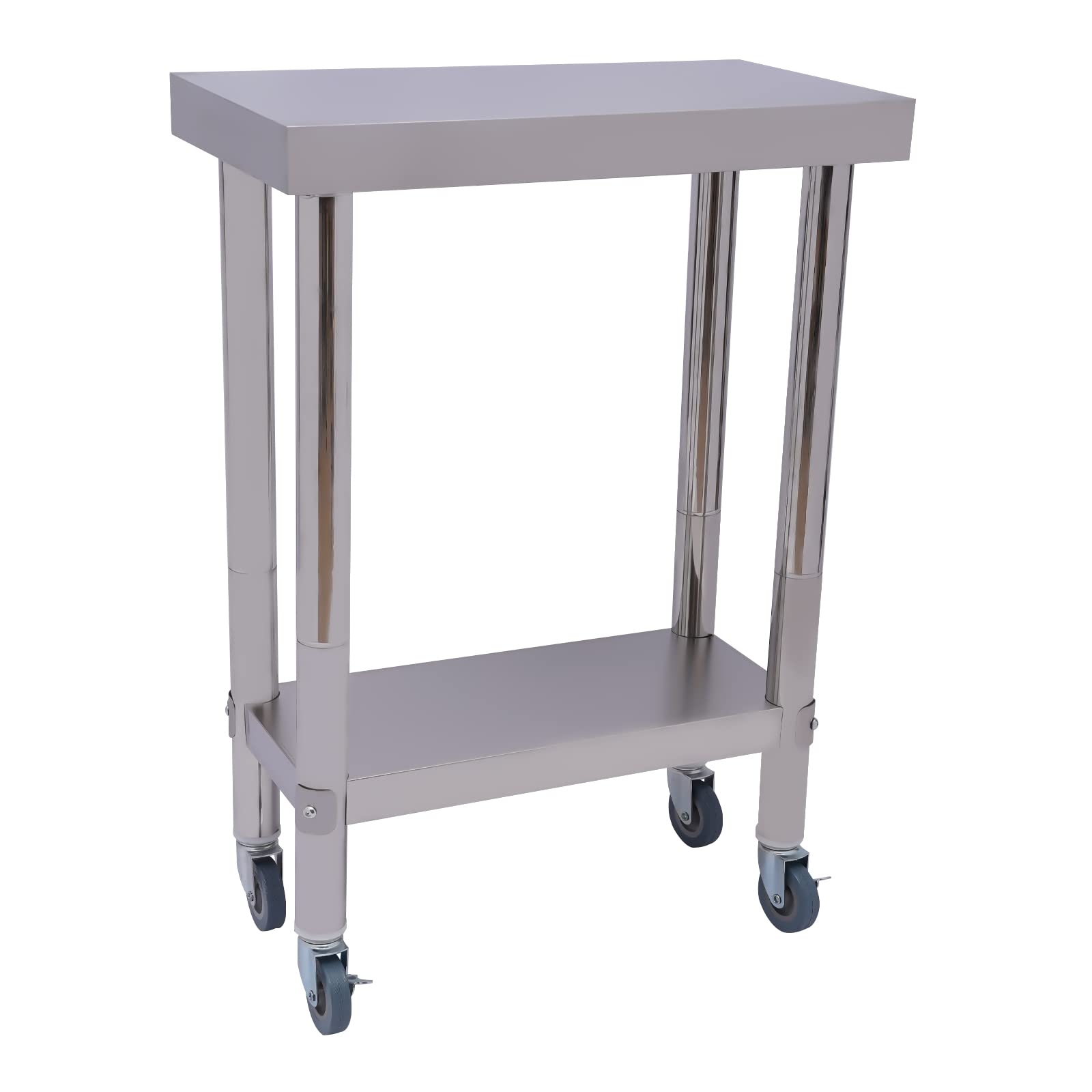 Mesa de trabajo de acero inoxidable con ruedas, mesa de trabajo para exteriores, mesa de trabajo comercial, para cocina, bar, restaurante, capacidad de carga de 300 kg (60 x 45 x 85 cm)