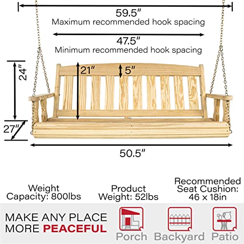 Image of Amish Casual Heavy Duty 800 Lb Mission Treated Porch Swing with Hanging Chains (4 Foot, Unfinished)