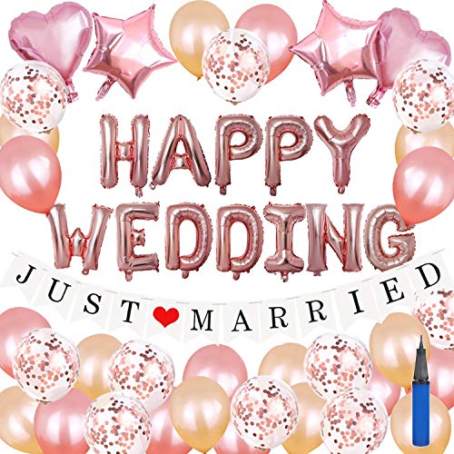 Weuiean 結婚式 結婚祝い 風船 装飾 飾り付け セット アルファベット バルーン 結婚用 ラテックス&ホイルバルーンデコレーションキット 空気入れ WD-001