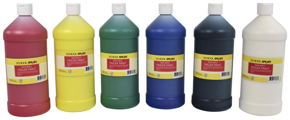 School Smart 2002434 1 qt. Washable Finger Paint, Assorted Primary Color - Set of 6