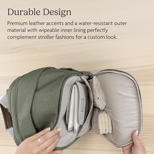 Image of UPPAbaby Changing Backpack - Multiple Storage Compartments - Side Bottle + Laptop Pockets - Trolley Sleeve - Stroller Strap Attachment - Owen - Mocha Melange | Chestnut Leather