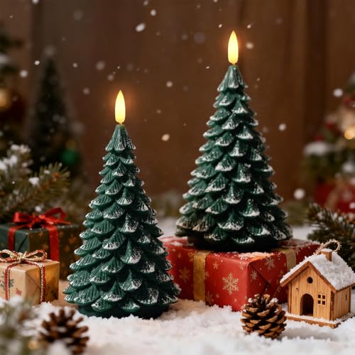 クリスマスツリーキャンドル2個セット、グリーン、単3電池式(商品には含まれません)。 [3]