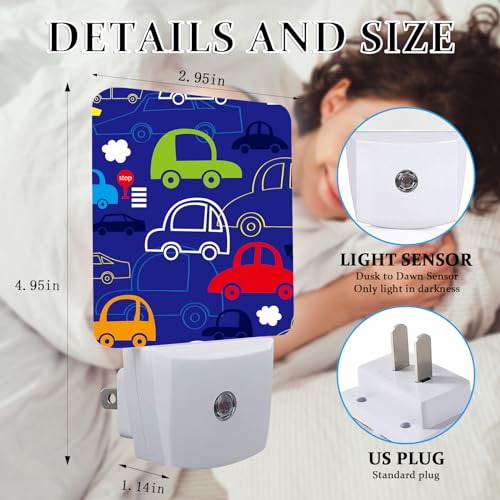 Image of Cartoon Transport Night Light, Plug-into Wall Blue Cars Trucks Nightlight Lamp with Dusk to Dawn Sensor, Led Lamp 0.5W Energy Efficient for Boys Girls Adults Home Decor