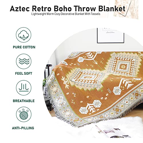 Hopstar Native American Blanket, Aztec Geometric Mexican Blankets And Throws, Couch Cover Blanket For Bed Sofa Outdoor Beach Travel 51"X63" (Light Brown) #TOP2