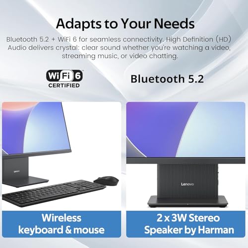 Image of Lenovo IdeaCentre 23.8 inch FHD All-in-One PC, AMD Ryzen 5 7535HS, 64GB DDR5 2TB PCIe SSD, Wi-Fi 6, Wireless Keyboard & Mouse + External 9H 6-in-1 DVD Drive, Windows 11 Home, Gray