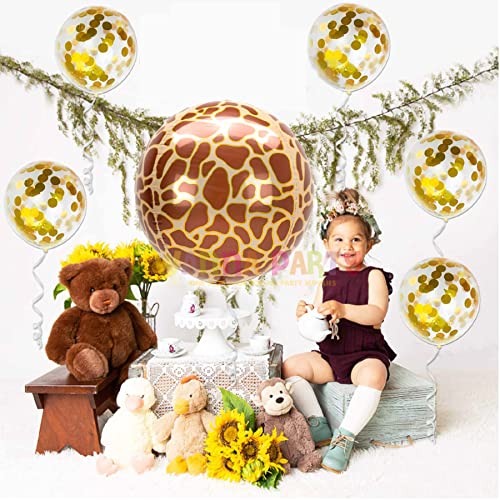 Image of WP WANNA PARTY Giraffe Print Orbz Balloon,Animal Print Foil Balloons for Kids Birthday,Jungle Animal Party Theme Balloons,16 Inches,Brown