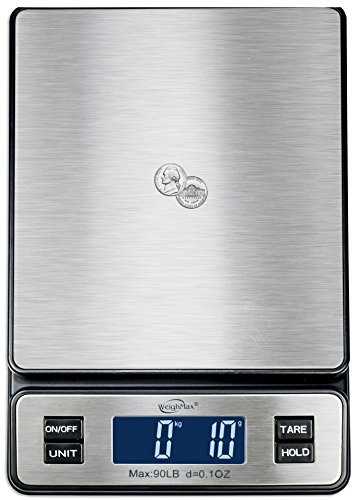 Image of Weighmax W-2809 90 LB X 0.1 OZ Durable Stainless Steel Digital Postal Scale, Shipping Scale With AC adapter, 1 Pack